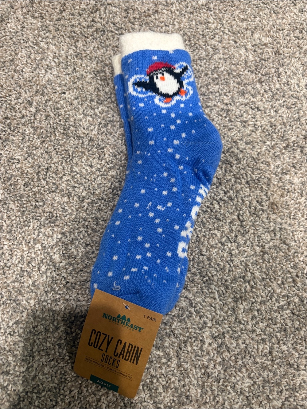 Cozy Cabin Blue Penguin Crew Socks